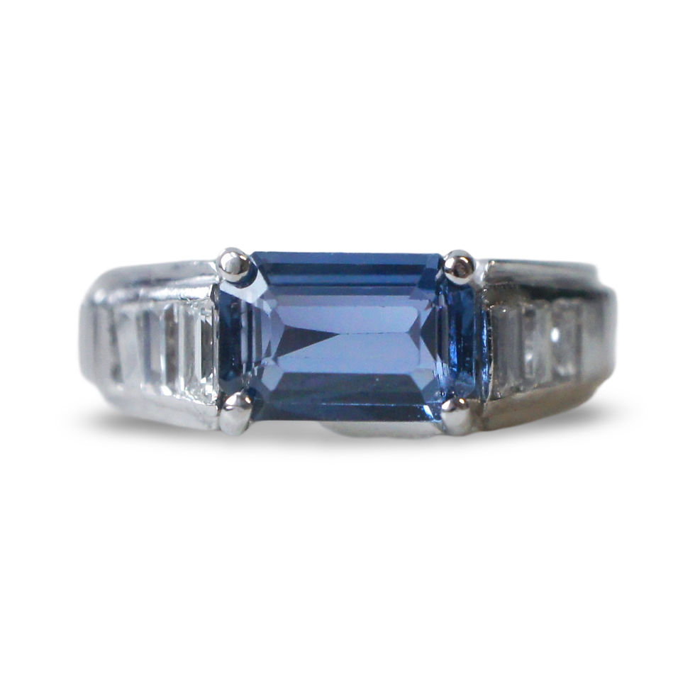French 1.30ct Sapphire & Baguette Diamond Ring