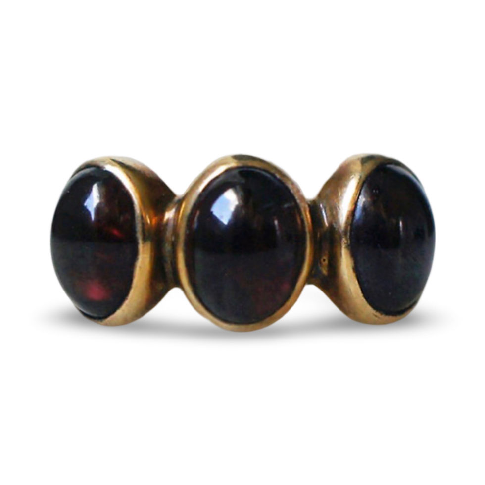 Garnet Cabochon Three Stone Ring