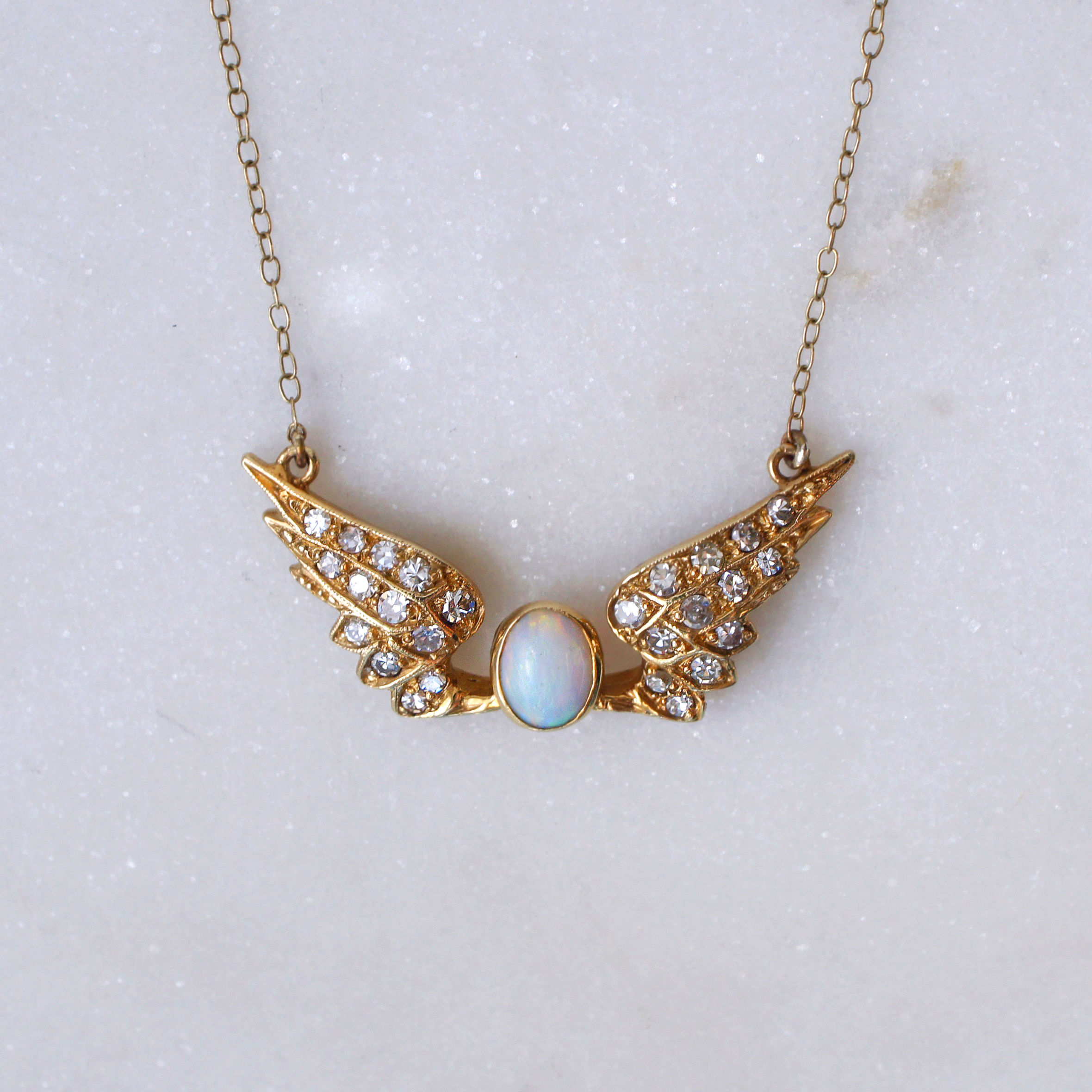 Exceptional Opal and Diamond Angel Wing Necklace