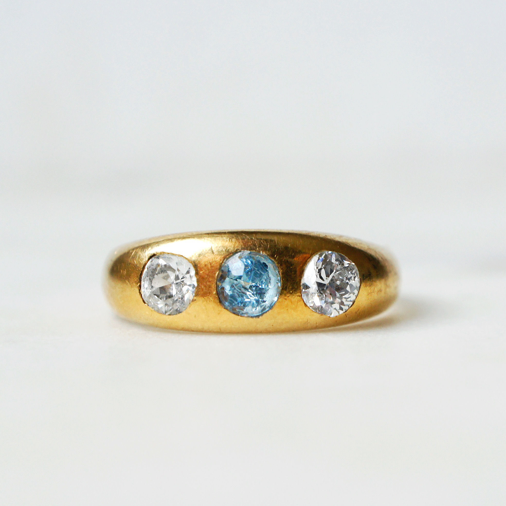 Old Cut Diamond and Aquamarine Gypsy Ring