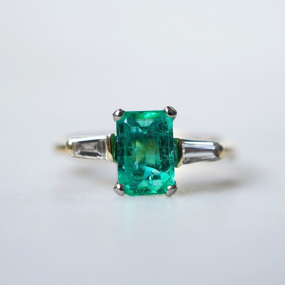 Exquisite Emerald and Tapered Baguette Diamond Trilogy Ring