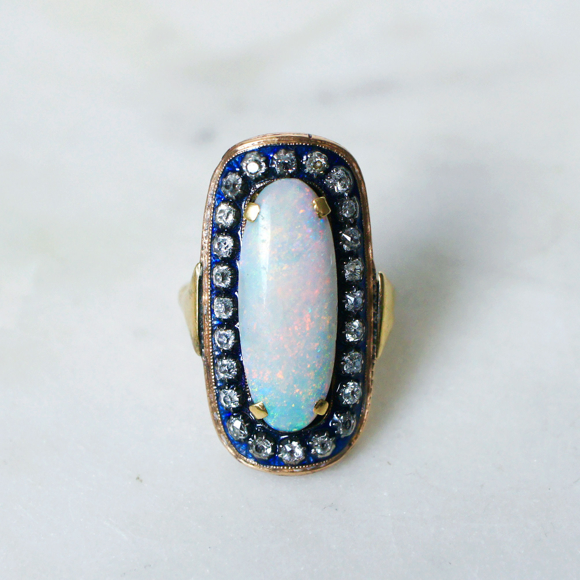 Exceptional Opal, Diamond and Enamel Cocktail Ring