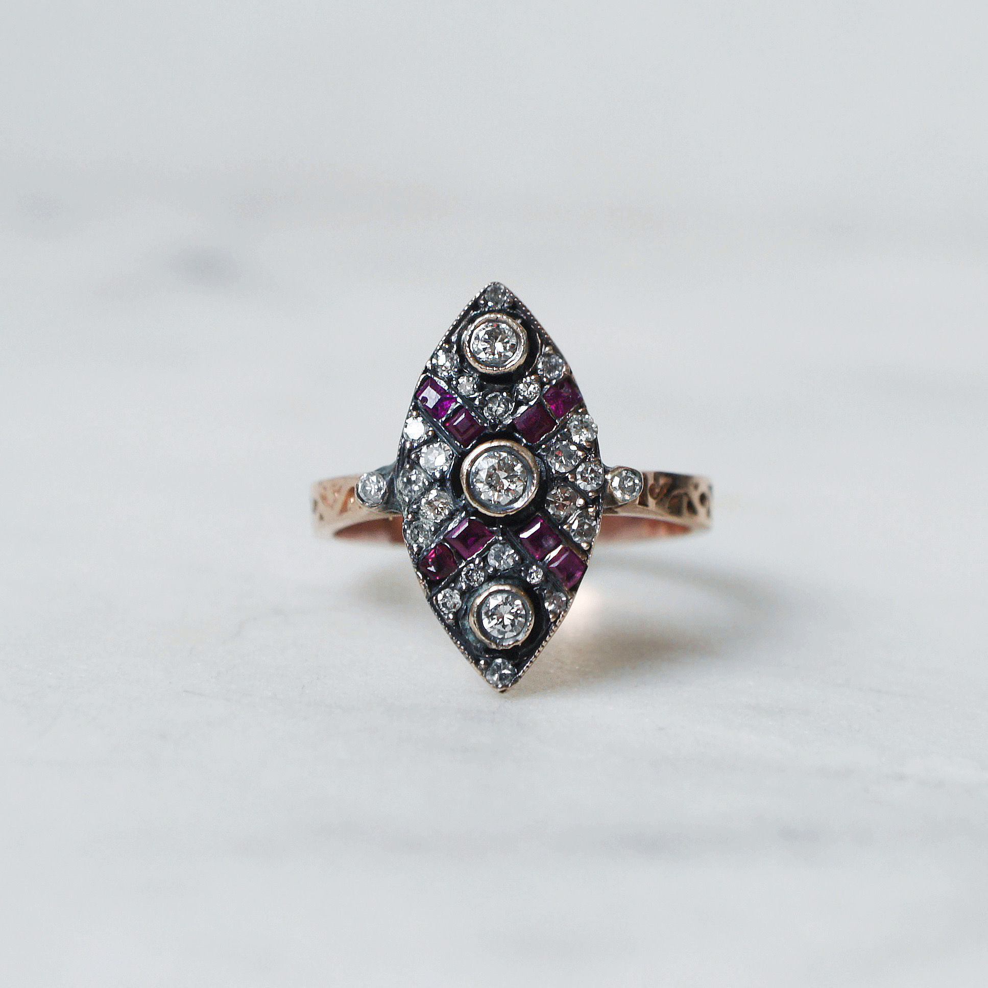 Ruby and Diamond Navette Ring