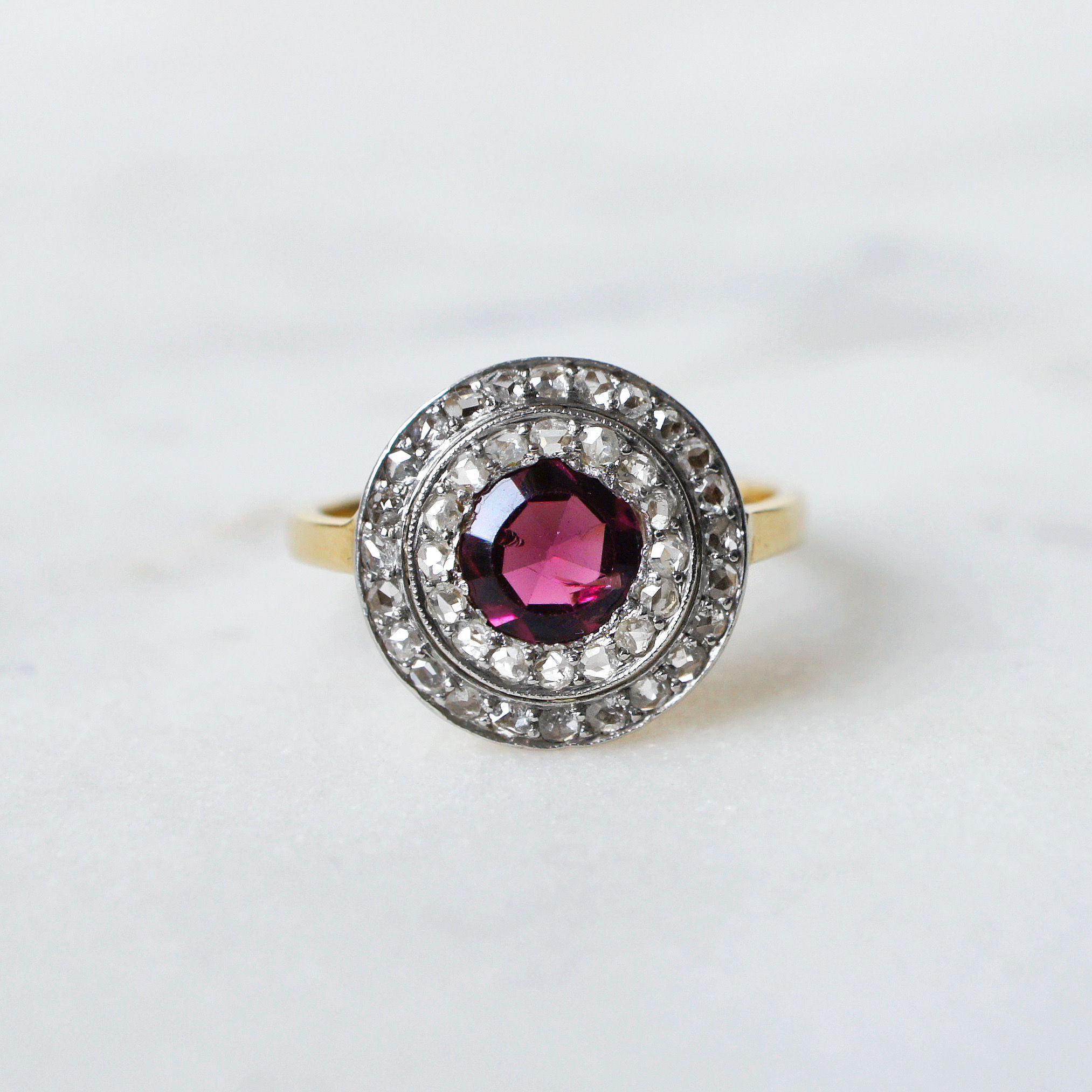 Antique Garnet Double Halo Ring