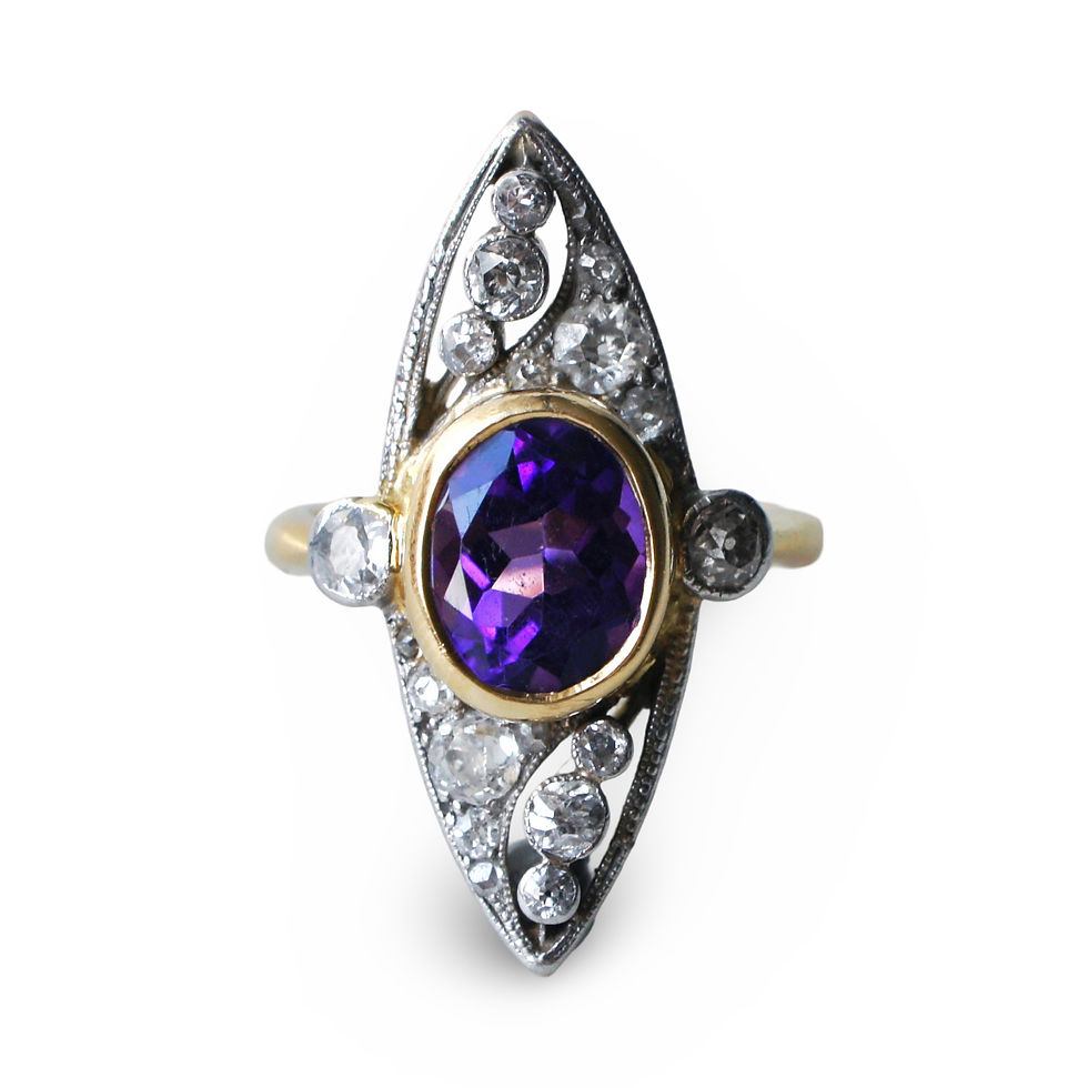 Beautiful Belle Epoque Diamond & Amethyst Navette Ring