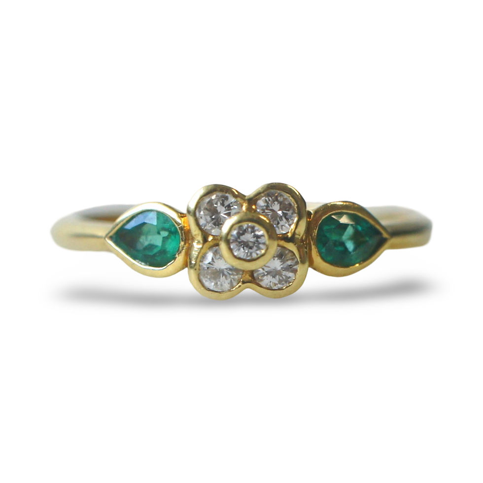 Dainty Diamond & Pear Emerald Ring