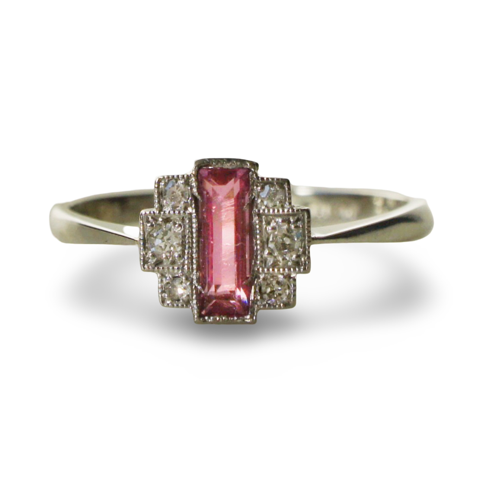 Pink Tourmaline & Diamond Art Deco Ring