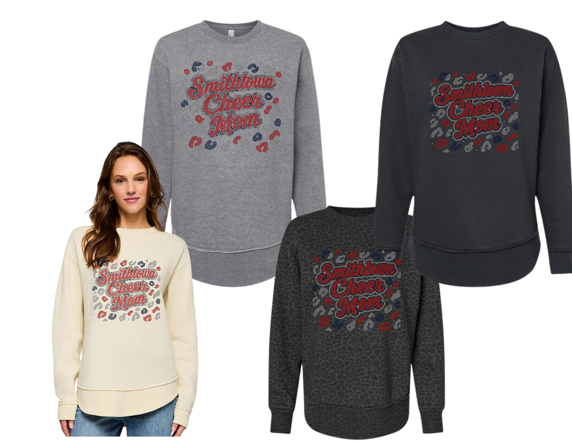 Smithtown Cheer Mom Woman Weekend Rhinestone Crew