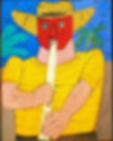 Flautista tocando de amarillo y sombrero rojo