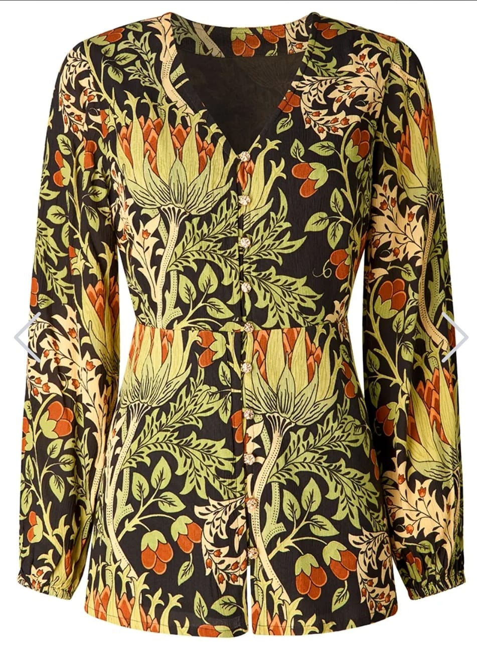 Imogen Printed V Neck Button Through Blouse