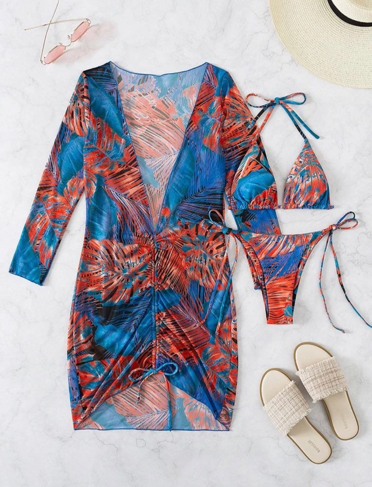 Thumbnail: DeLa-Rizon 3pc Bikini Swimsuit Set with Cover-up: Summer Beachwear 