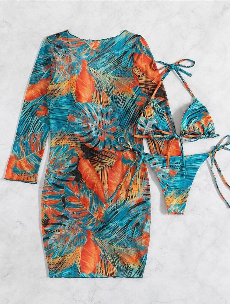 Thumbnail: DeLa-Rizon 3pc Bikini Swimsuit Set with Cover-up: Summer Beachwear 