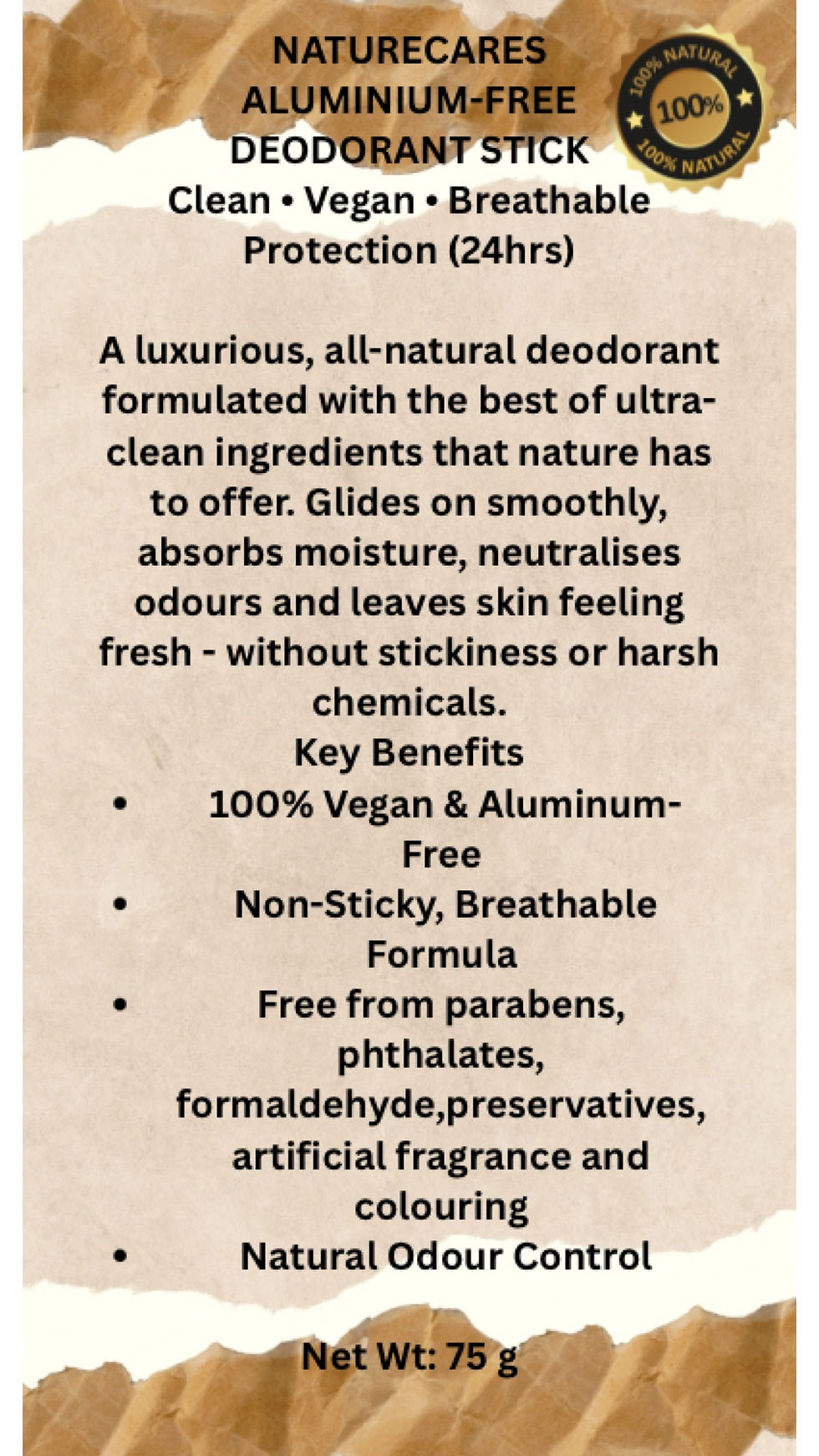 Thumbnail: NatureCares Beauty Natural Deodorant Stick 75g- 100% Natural Luxurious 24hrs 