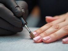 The precise process of performing a Russian manicure using special tools.