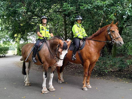 Officers from Northumbria Police Mounted Section in Saltwell Park Gateshead 22 July 2025