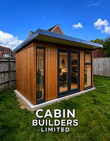 Dunster House Dominator pressure-treated garden office with vertical timber cladding and dark-framed glazing.