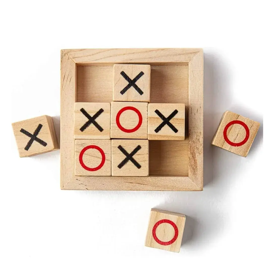 Wooden tic tac toe game with X and O blocks – India edition