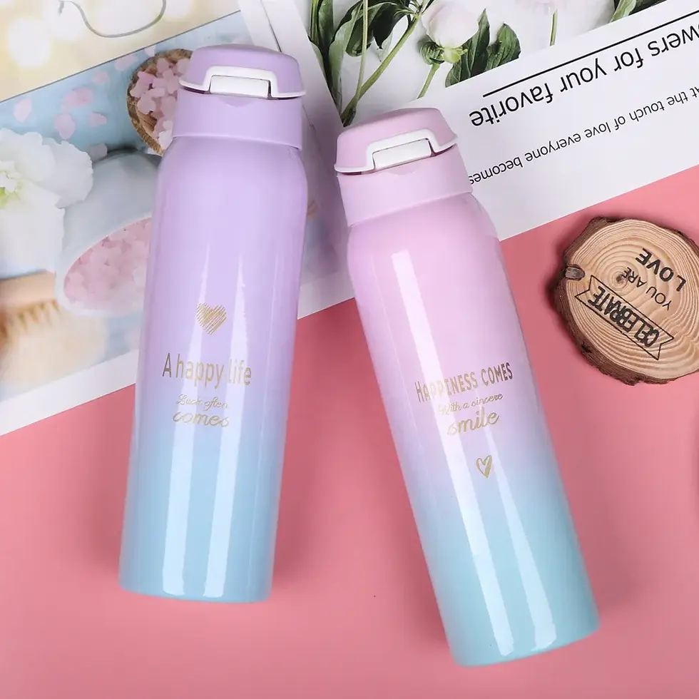 Thumbnail: Aqua and pink gradient bottle with straw and gold quote – stylish Indian water bottle