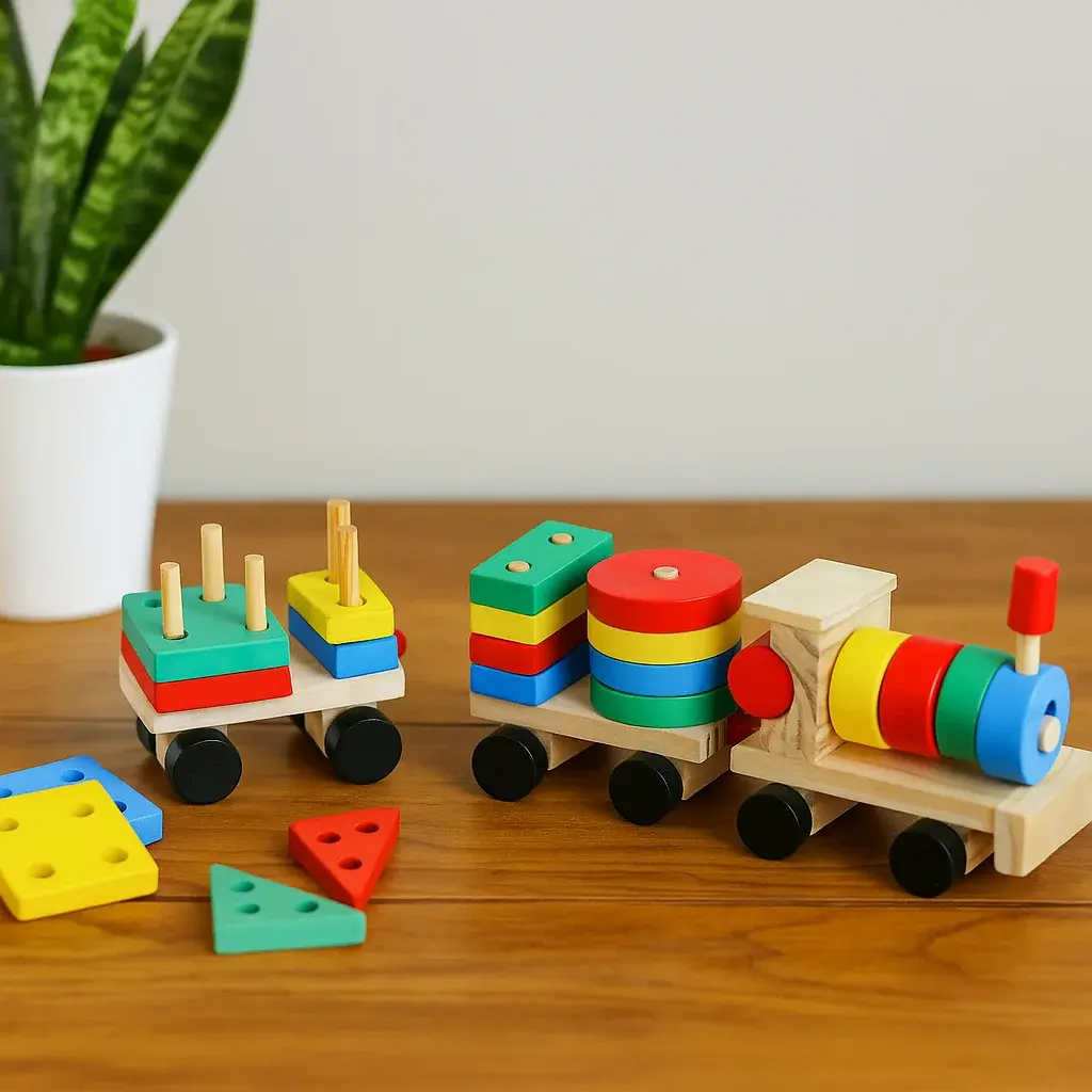 Wooden shape sorting train toy with colourful blocks – Indian kids toy
