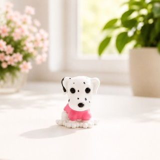 Thumbnail: Cute Puppy Miniatures featuring a puppy figurine with a red cap and blue outfit, perfect for desks, fairy gardens, terrariums