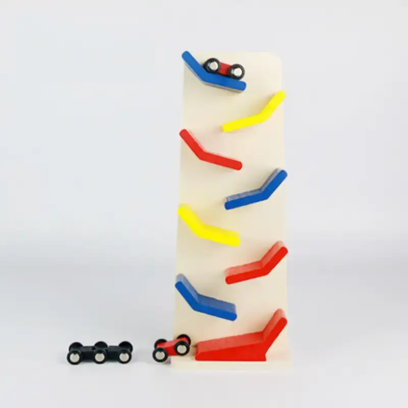 Wooden slippery car gliding down colourful ramp – toddler toys India