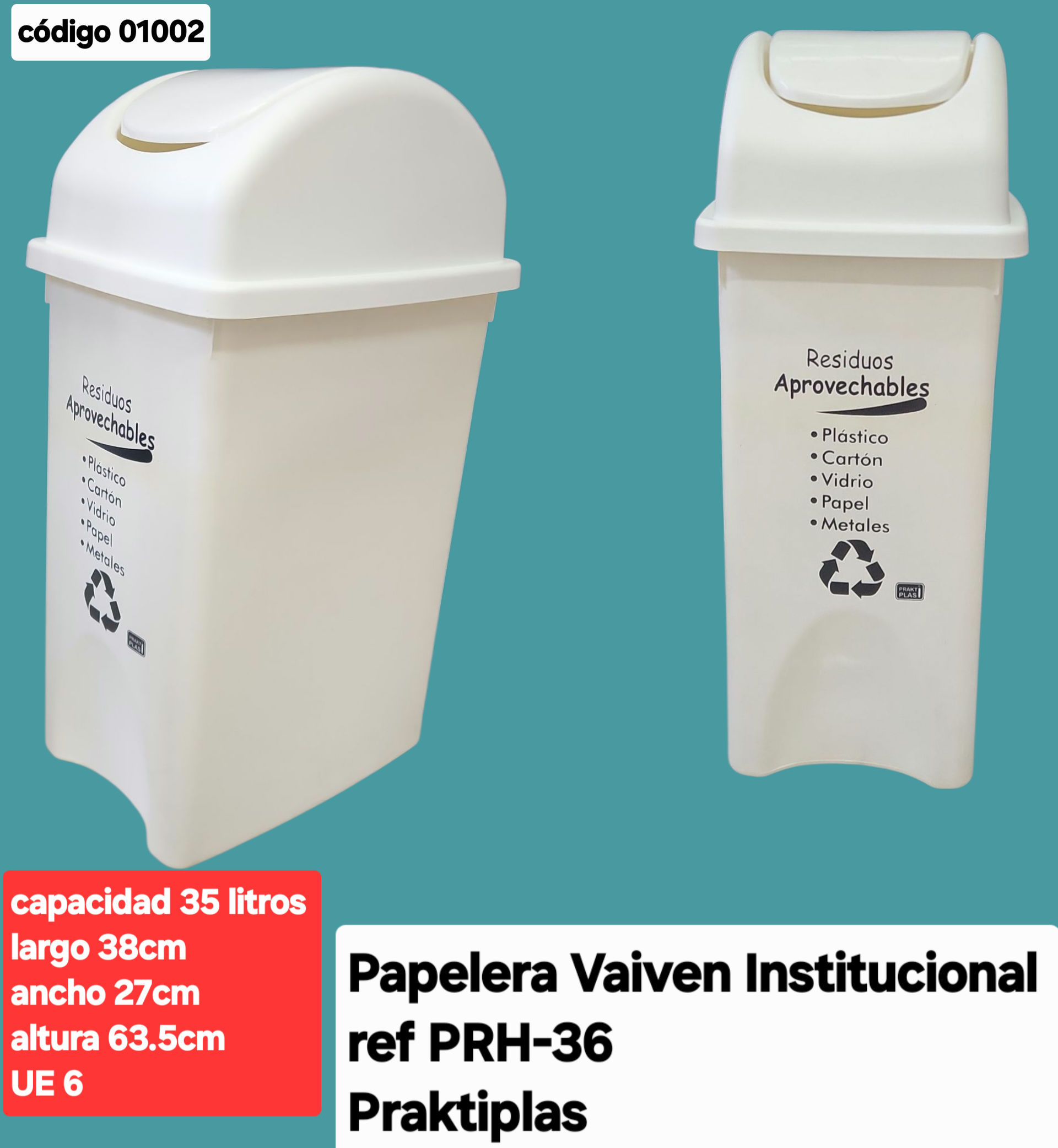 PAPELERA VAIVÉN INSTITUCIONAL 35 LITROS 
