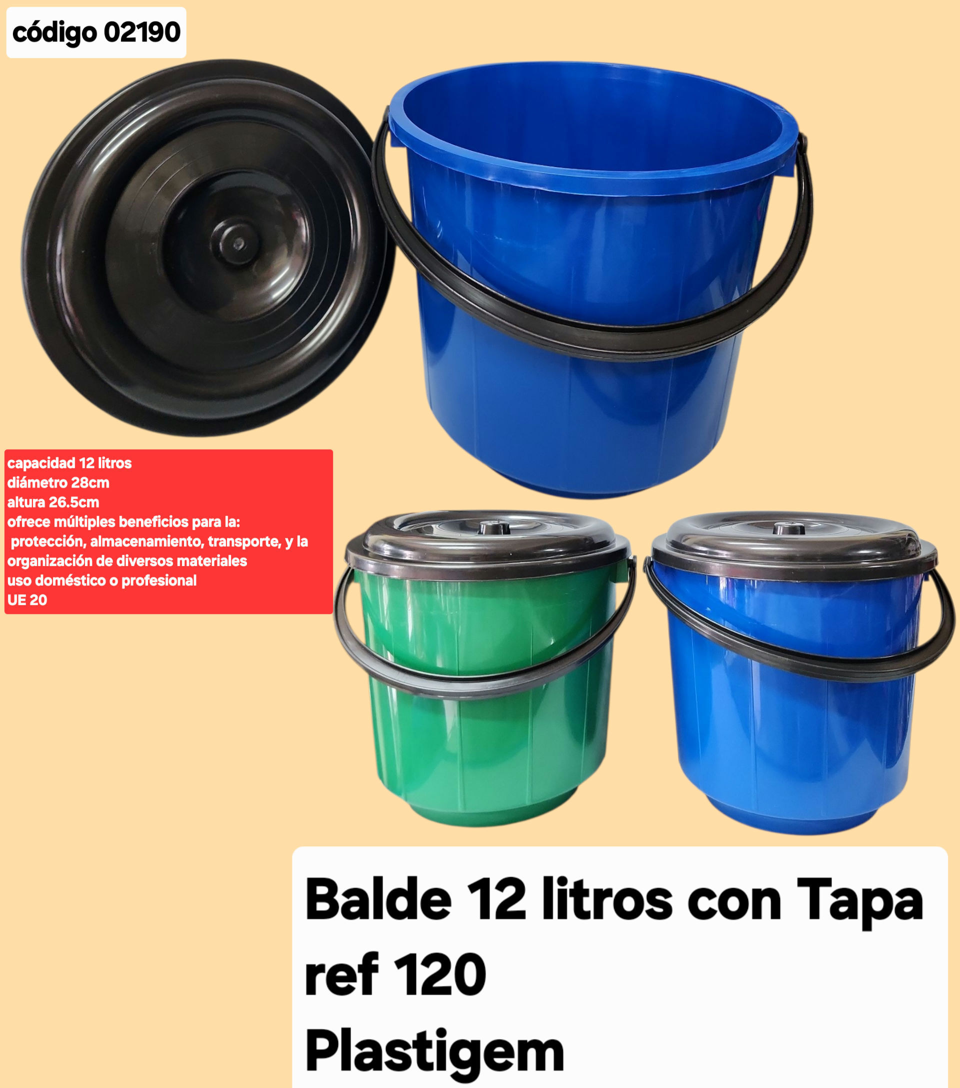 BALDE 12 LITROS CON TAPA 