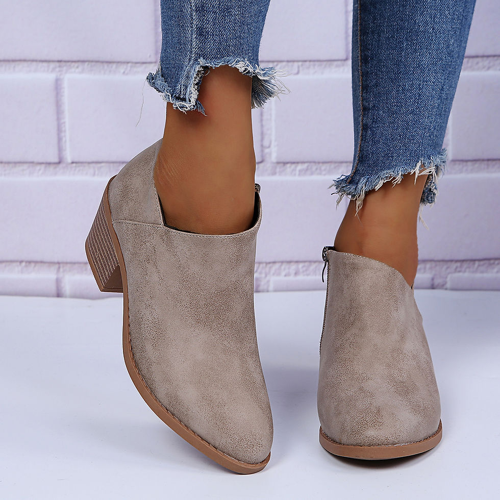 Thumbnail: Women's Ankle Stacked Heel Short Boots, V Cut Side Zipper Non Slip Boots, Women'