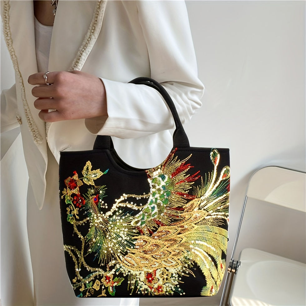 Thumbnail: Wo 'S Embroidered Satchel Bag, Fashion Double Handle Purse, Retro Style Handbag 