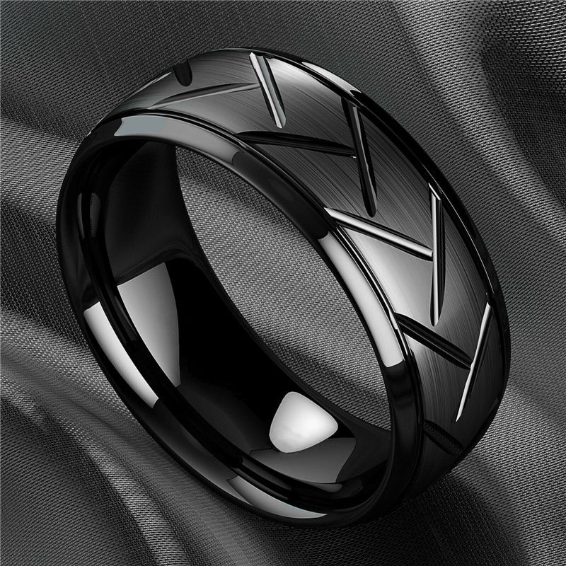 Thumbnail: 1pc 8MM Luxury High Quality Black Titanium Steel Ring Fashion Simple Men's Black
