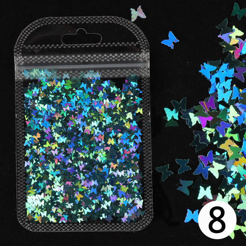 Thumbnail: Holographic Butterfly Heart Nail Art Glitter Micro Laser Star Flakes 3D Sequins 
