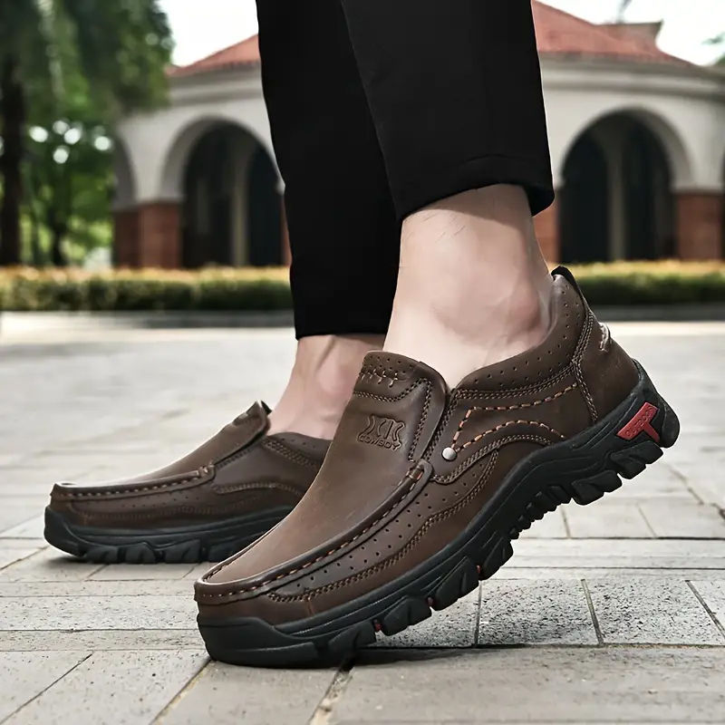 Thumbnail: Handmade Leather Men Shoes Casual Outdoor Slip On Loafers Men Leather Shoes Flat