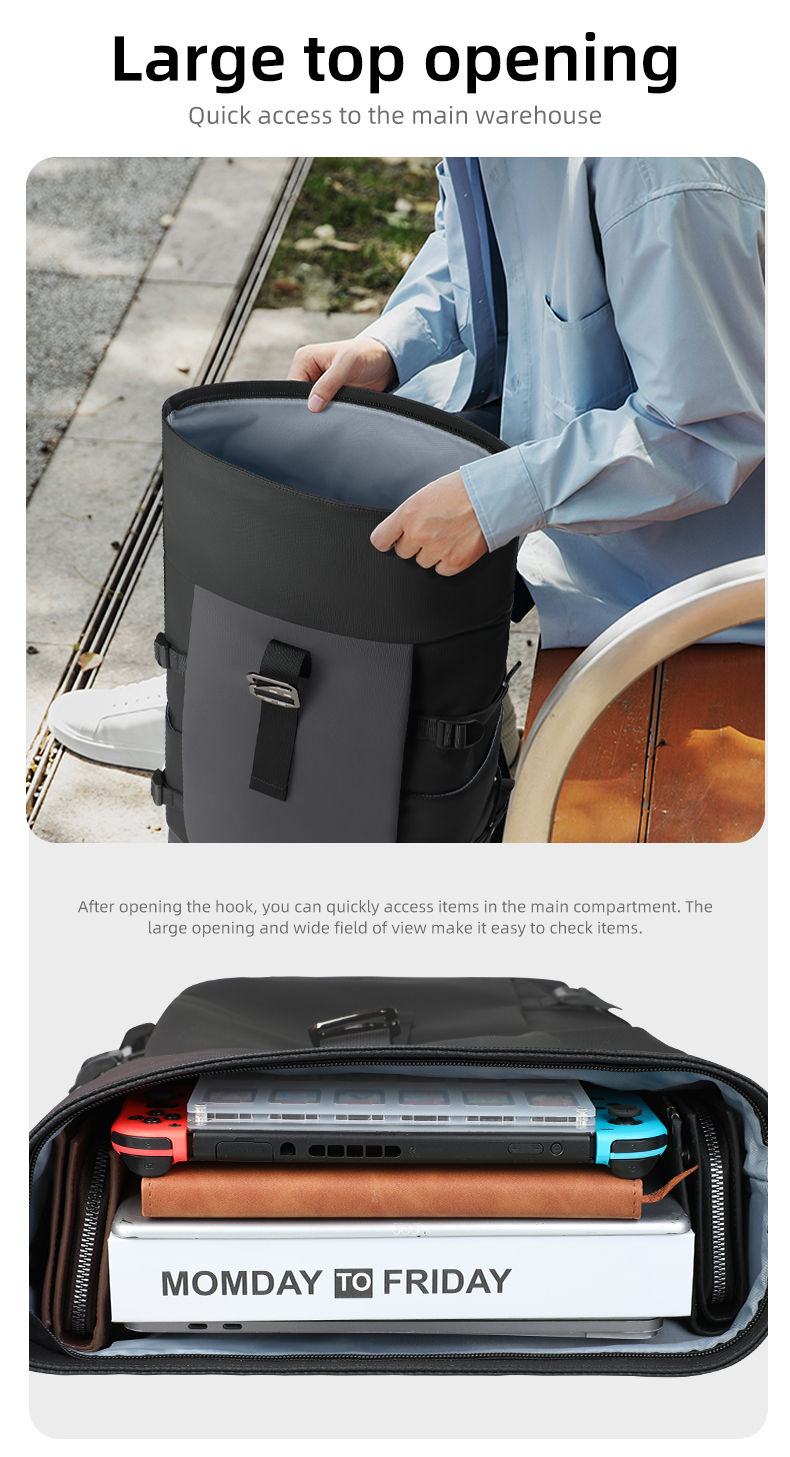 Thumbnail: HK Waterproof Roll-Top Backpack for Men Large Capacity Expandable 17 Inch Laptop