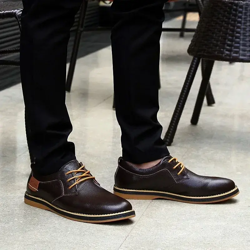 Thumbnail: Men Oxfords Genuine Leather Dress Shoes Brogue Lace Up Italian Mens Casual Shoes