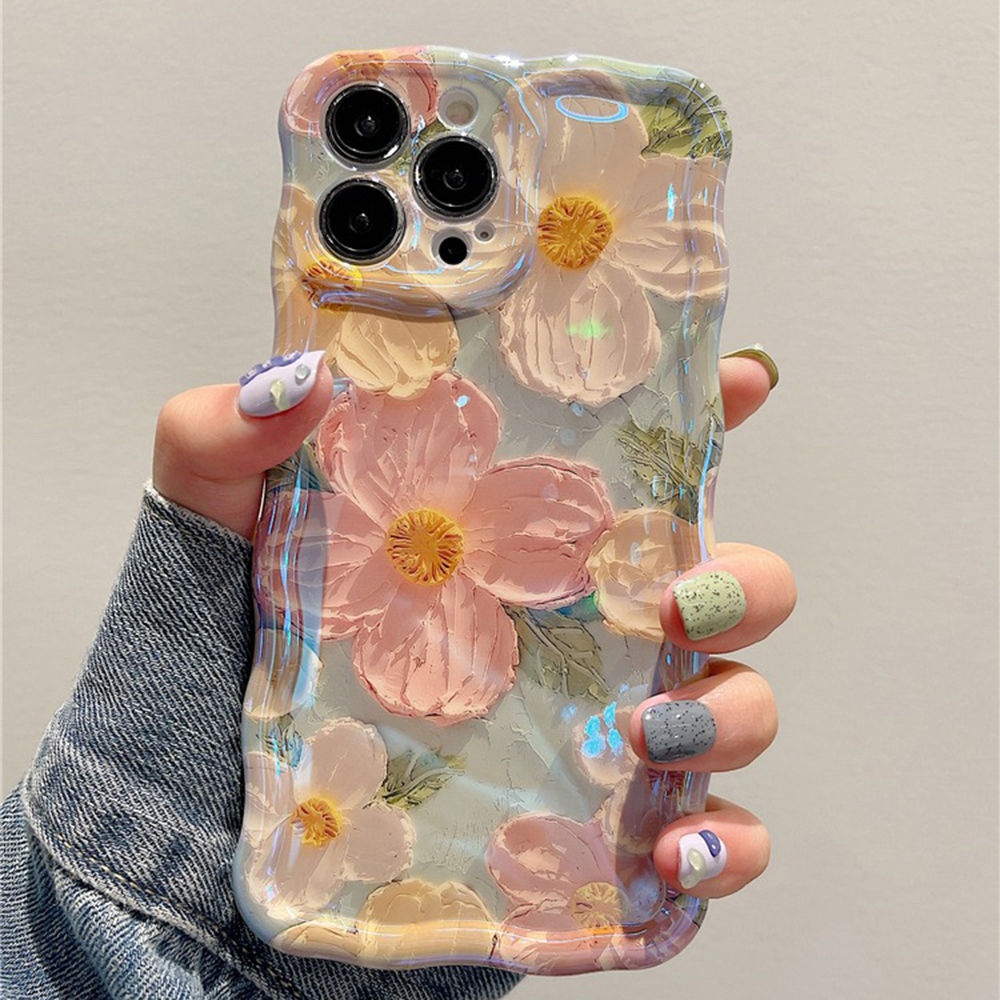 Retro Oil Painting Phone Case For iPhone 13 14 15 16 ProMax 12 11 Luxury Flower 