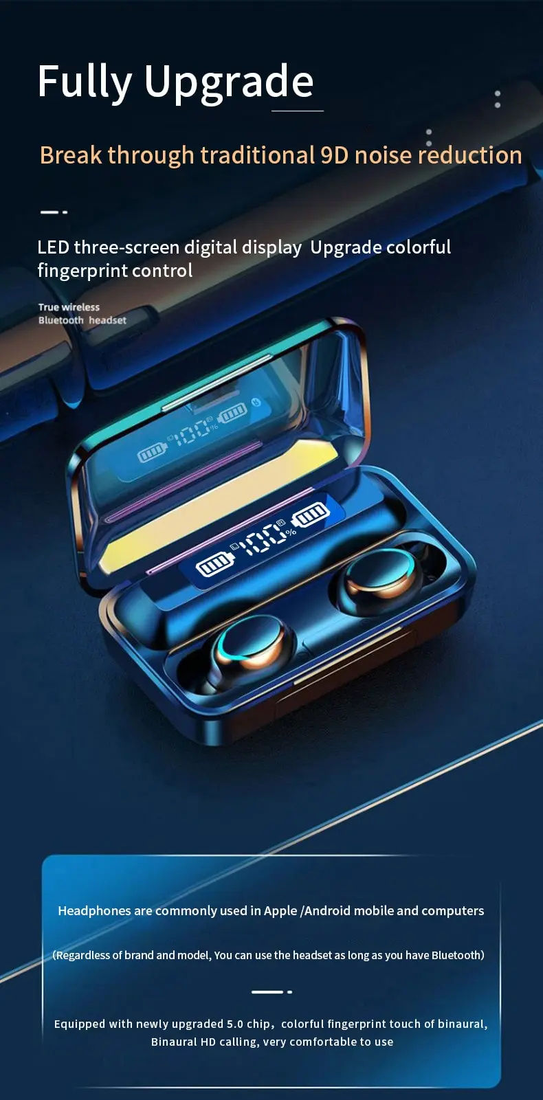 Thumbnail: F9 Wireless Bluetooth Headphones Tws Waterproof Earbuds Earphones Digital Displa