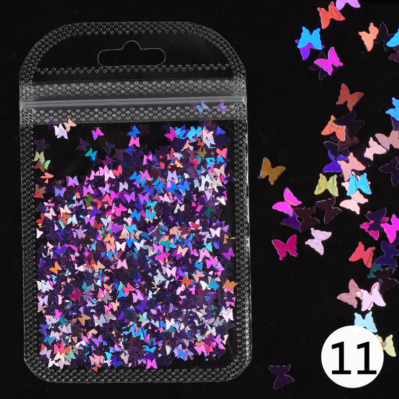 Thumbnail: Holographic Butterfly Heart Nail Art Glitter Micro Laser Star Flakes 3D Sequins 