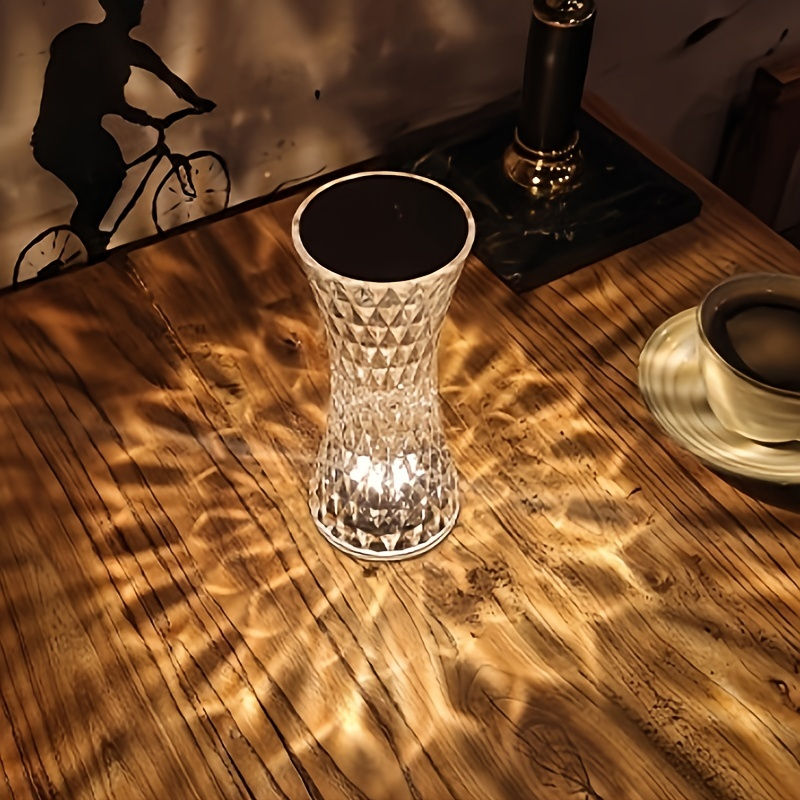 Thumbnail: Elegant Crystal Touch Control Bedside Lamp - USB Rechargeable, Dimmable LED Ligh