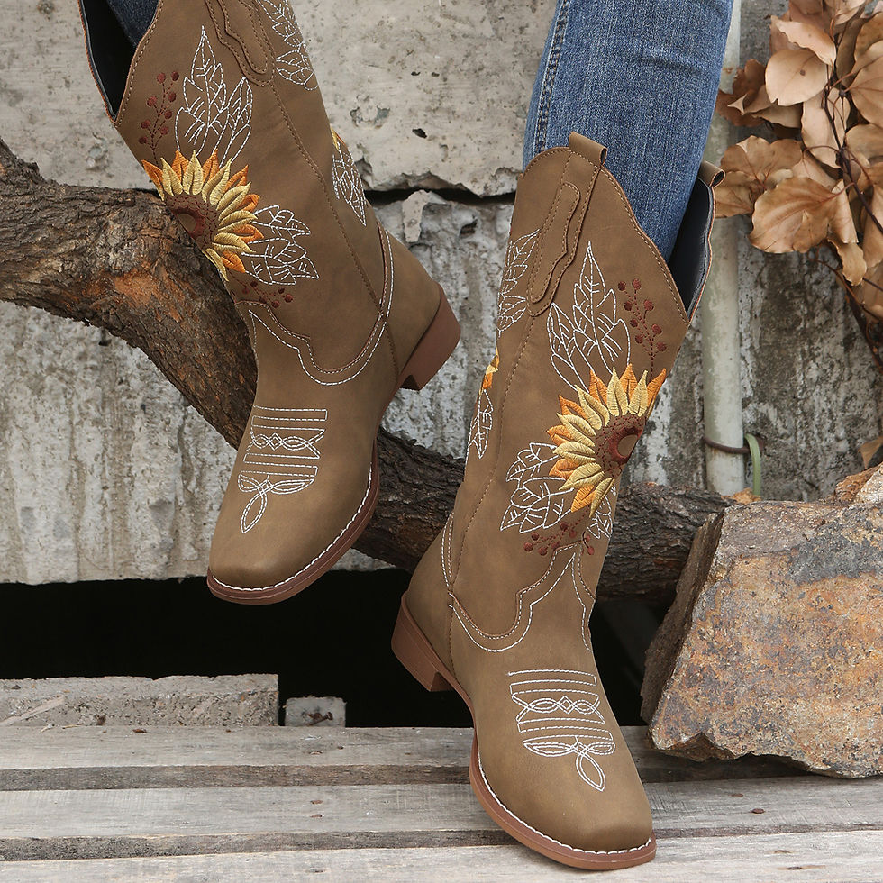 Thumbnail: Women's Embroidered Mid Calf Western Boots, Faux Leather Fashion Boots, Women's 