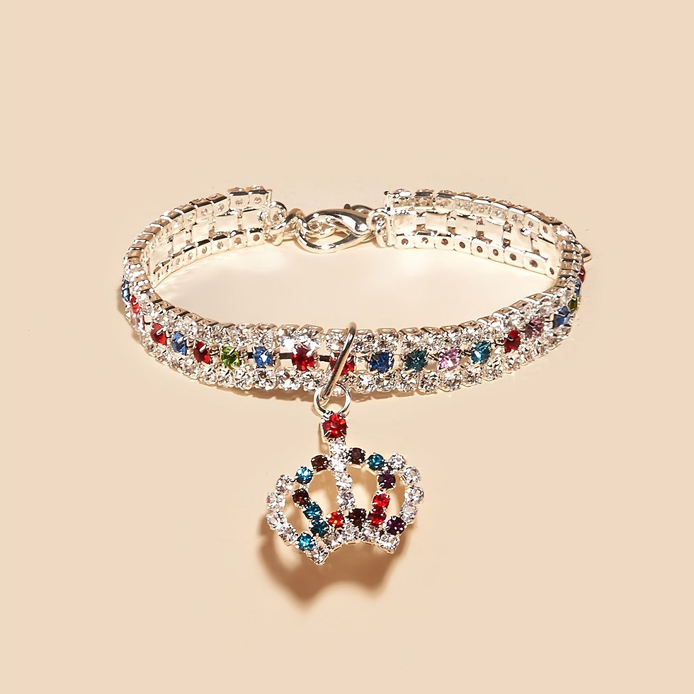 Thumbnail: Elegant Pet Rhinestone Crown Pendant Necklace - Sparkling Multicolor Gemstone Ac
