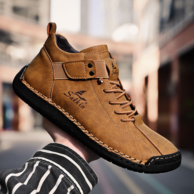 Thumbnail: New 2025 Handmade Leather Casual Men Shoes Design Sneakers Man Breathable Leathe