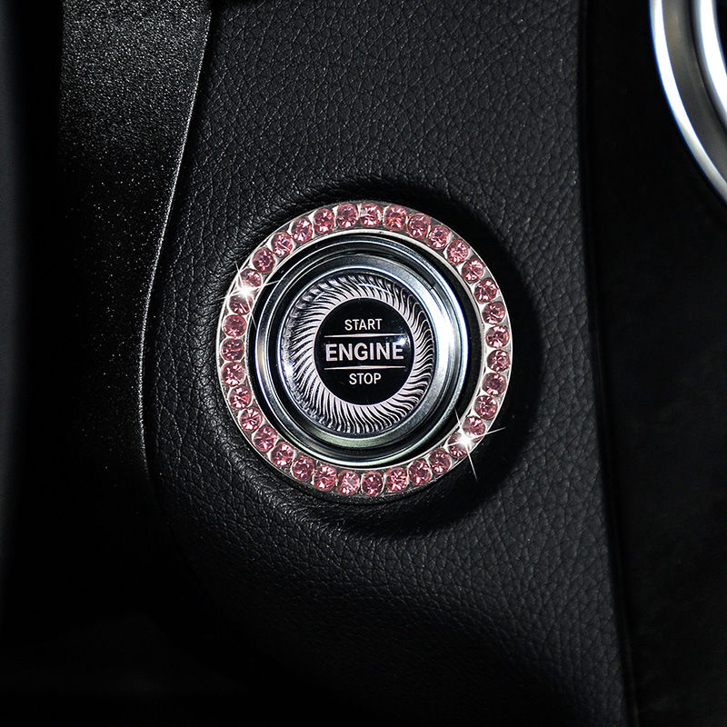 Thumbnail: Zinc Alloy Ignition Button Cover with Sparkle Effect - "START STOP" Design, Plat