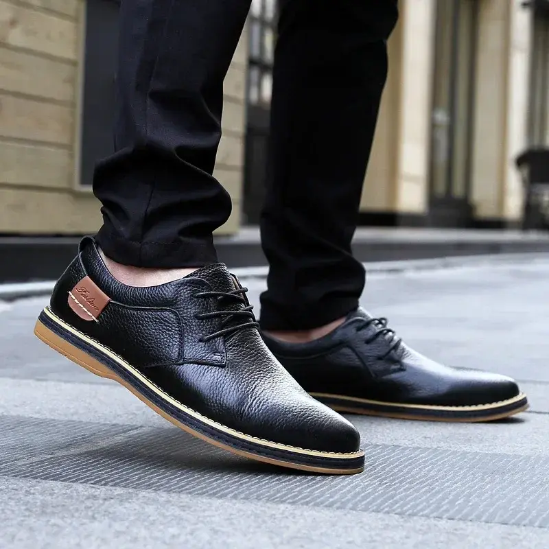 Thumbnail: Men Oxfords Genuine Leather Dress Shoes Brogue Lace Up Italian Mens Casual Shoes