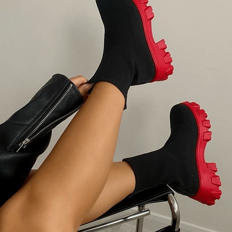 Thumbnail: Women's Thick-soled Short Boots, Knitted Round Toe Shoes
