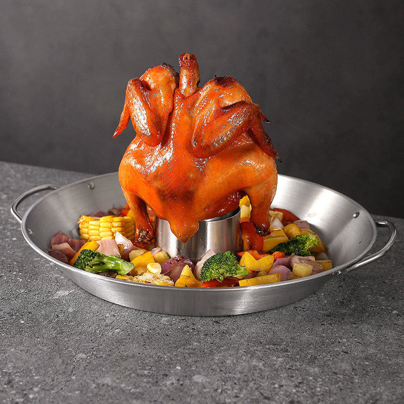 1pc Dishwasher Safe Round Roasting Pan with Chicken Roaster Rack Holder - Perfec