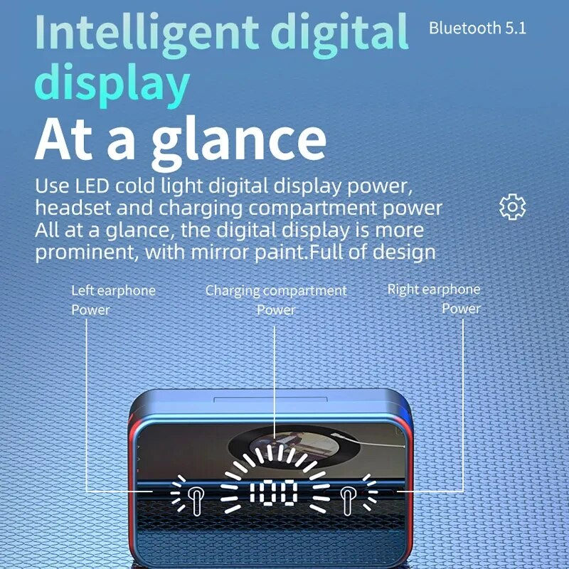 Thumbnail: S20 Bluetooth Earphone Headphones Mirror Wireless Stereo Headset 5.3 with Digita