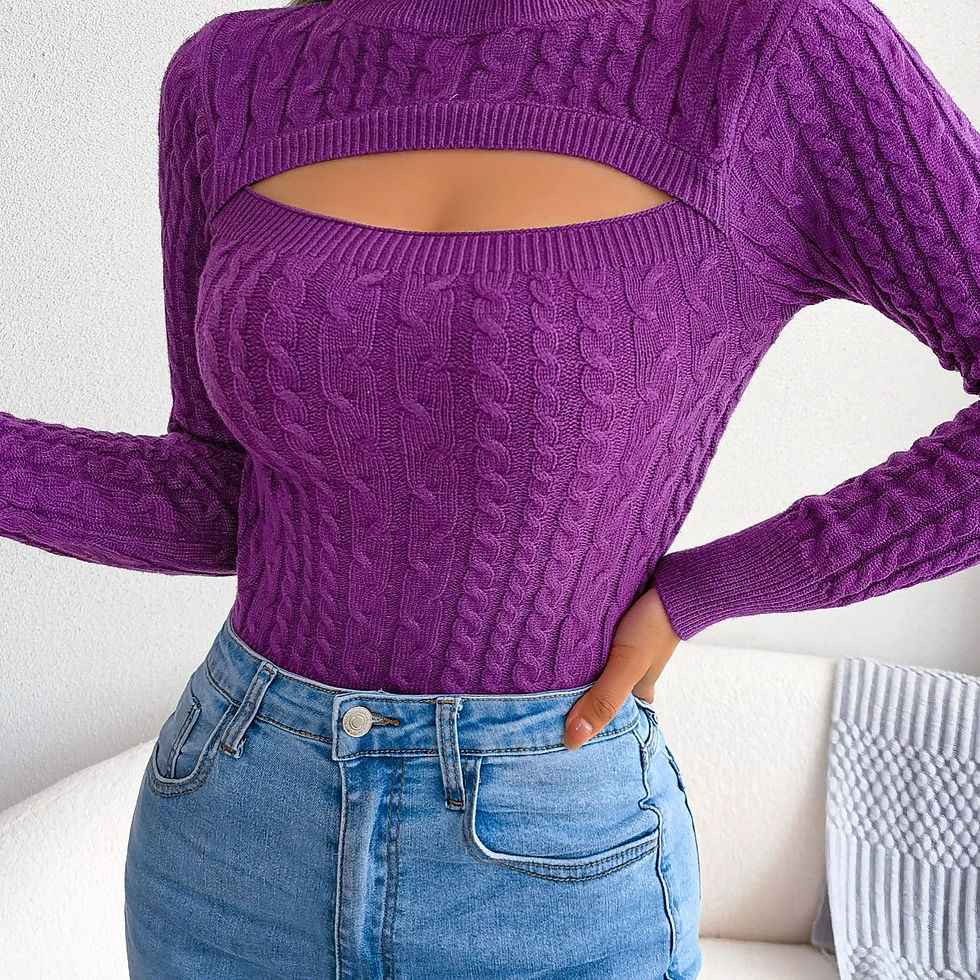 Thumbnail: Women'S Sexy Hollow-Out Knit Pullover Sweater, Long Sleeve Crew Neck, Skinny Fit