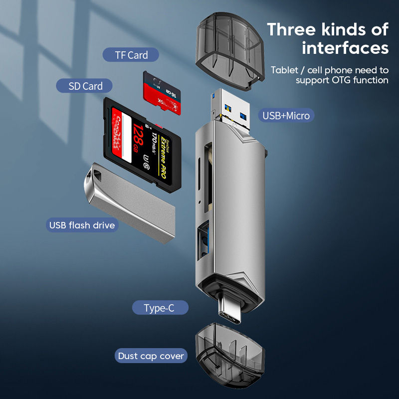 Thumbnail: 6 in 1 Card Reader USB3.0 to Type C Micro USB Universal OTG Adapter Multifunctio