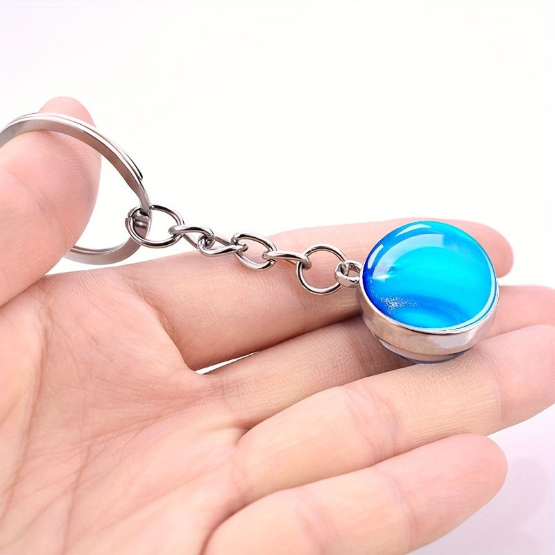 Thumbnail: Solar System Planets Keychain - Metal Moon Phase Charm with 8 Planet Designs, Ce