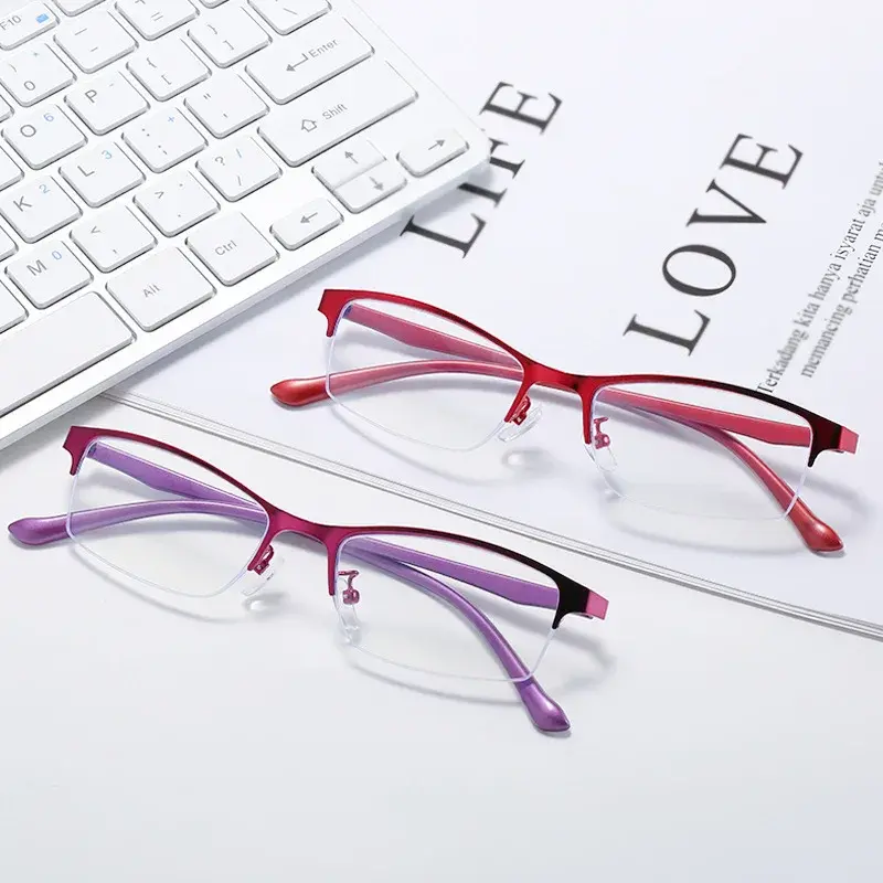 Thumbnail: Women Myopia Glasses Ladies Half Frame Anti-blue Light Prescription Glasses Lent